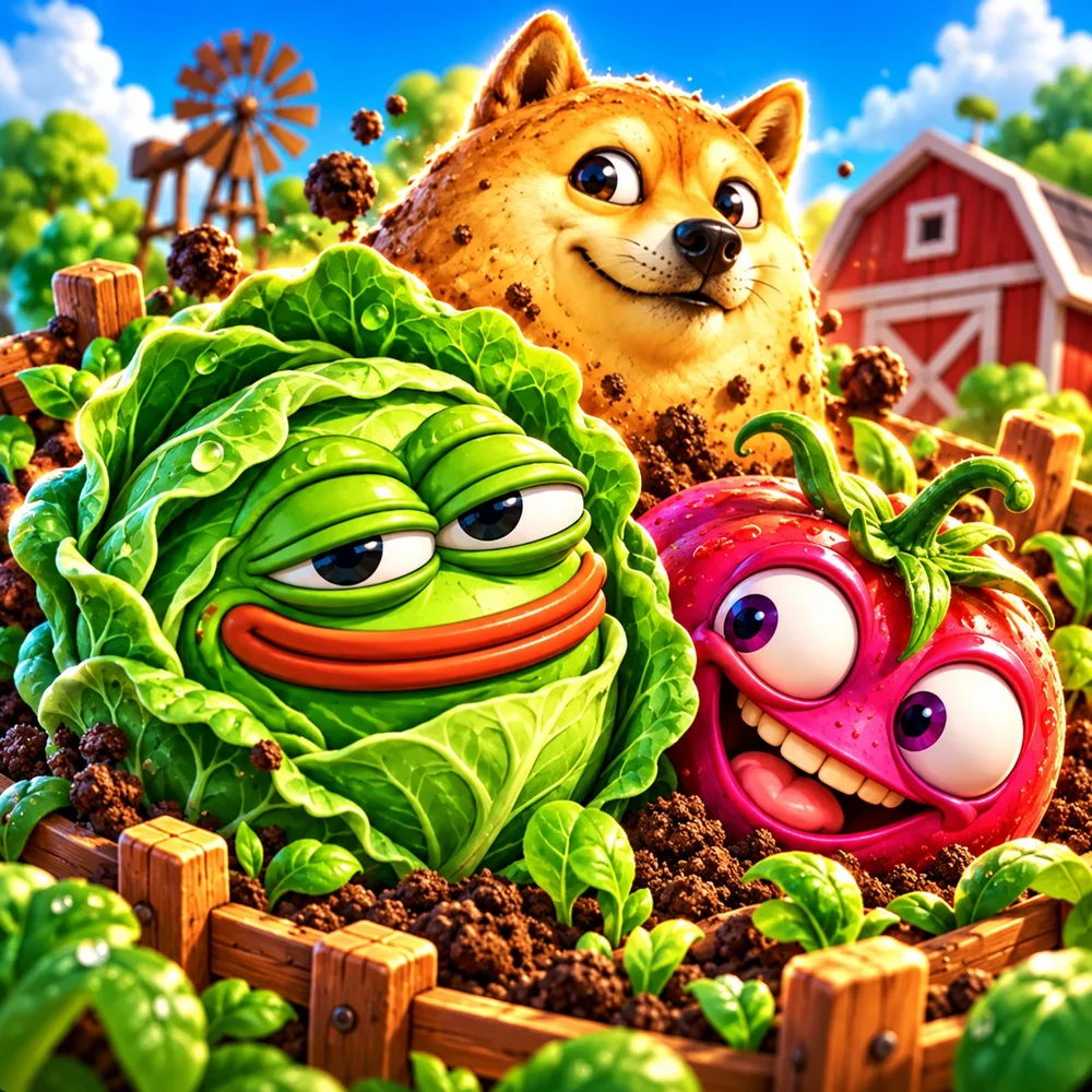 Pepe Cabbage, Doge Potato and the Mutant Tomato in the dirt